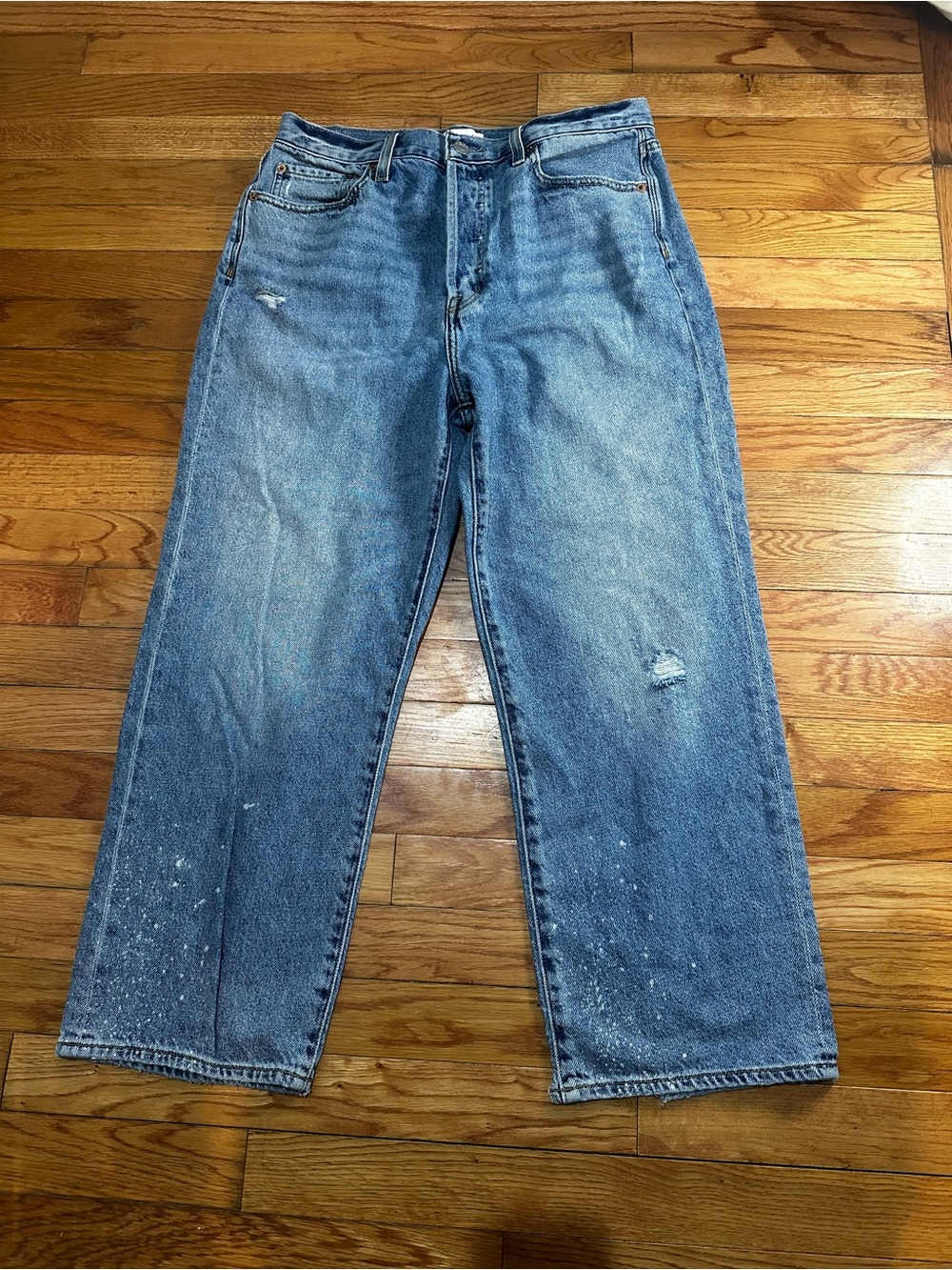 Pistola High Rise Cropped Jeans Distressed Paint Splatter Button Fly Sz 30